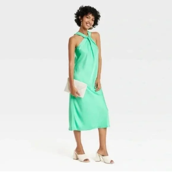 NWT ** A NEW DAY- Aqua Halter Slip 👗 Dress ** Size L - Picture 1 of 7